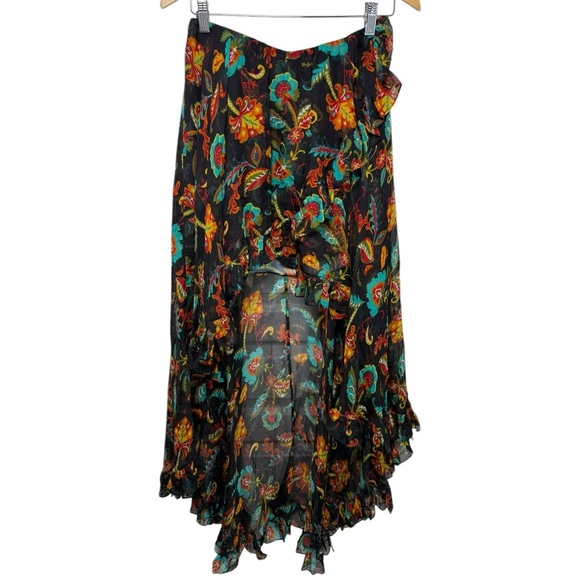 NWT CAROLINE CONSTAS Adelle Silk Asymmetric Floral Maxi Skirt Size Medium Black - Picture 2 of 10